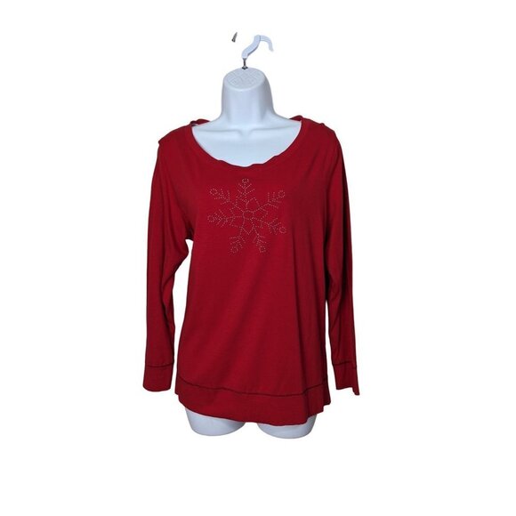 Hue Women's Red long sleeve t-shirt snowflake studded Holiday Christmas size L - Picture 1 of 9